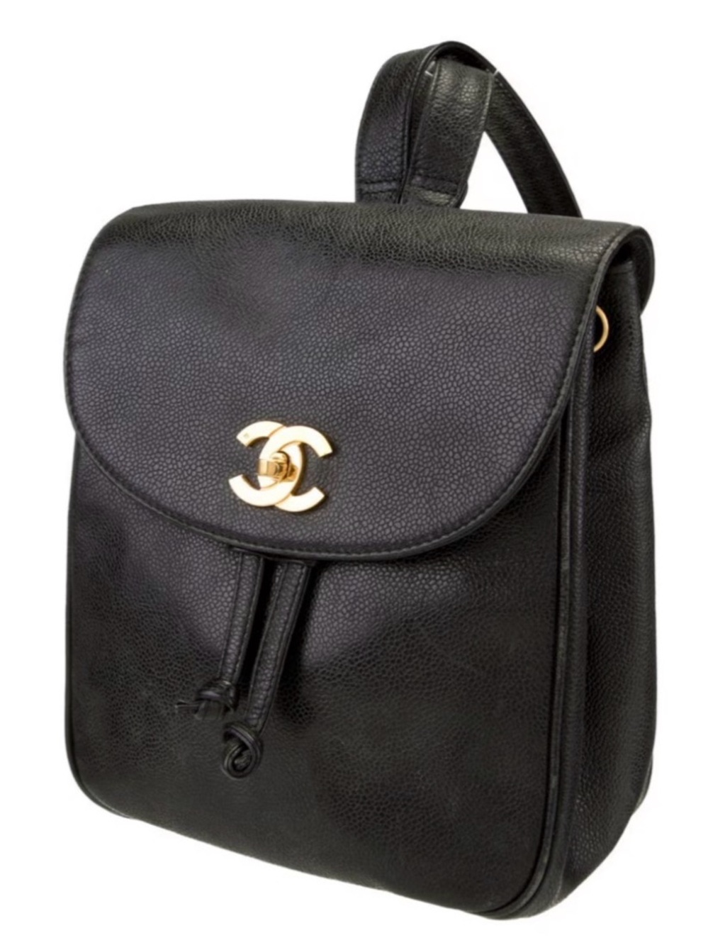 Authentic Chanel Black Caviar Leather Backpack with Gold CC Twist Lock